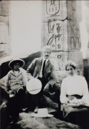 old black and white photograph of James Henry Breasted with his wife and son